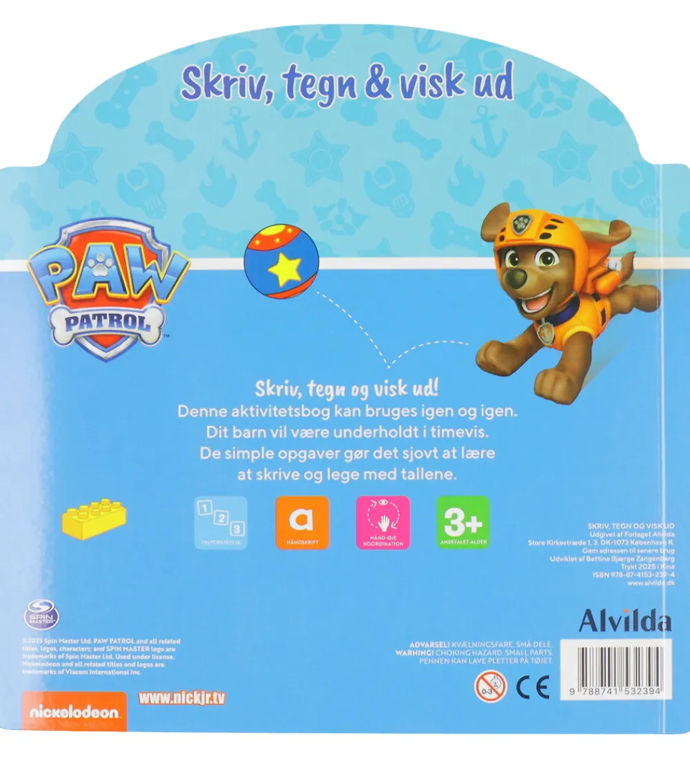 Alvilda Kreativ Leg|Bøger>Aktivitetsbog - Paw Patrol - Skriv, Tegn & Visk Ud
