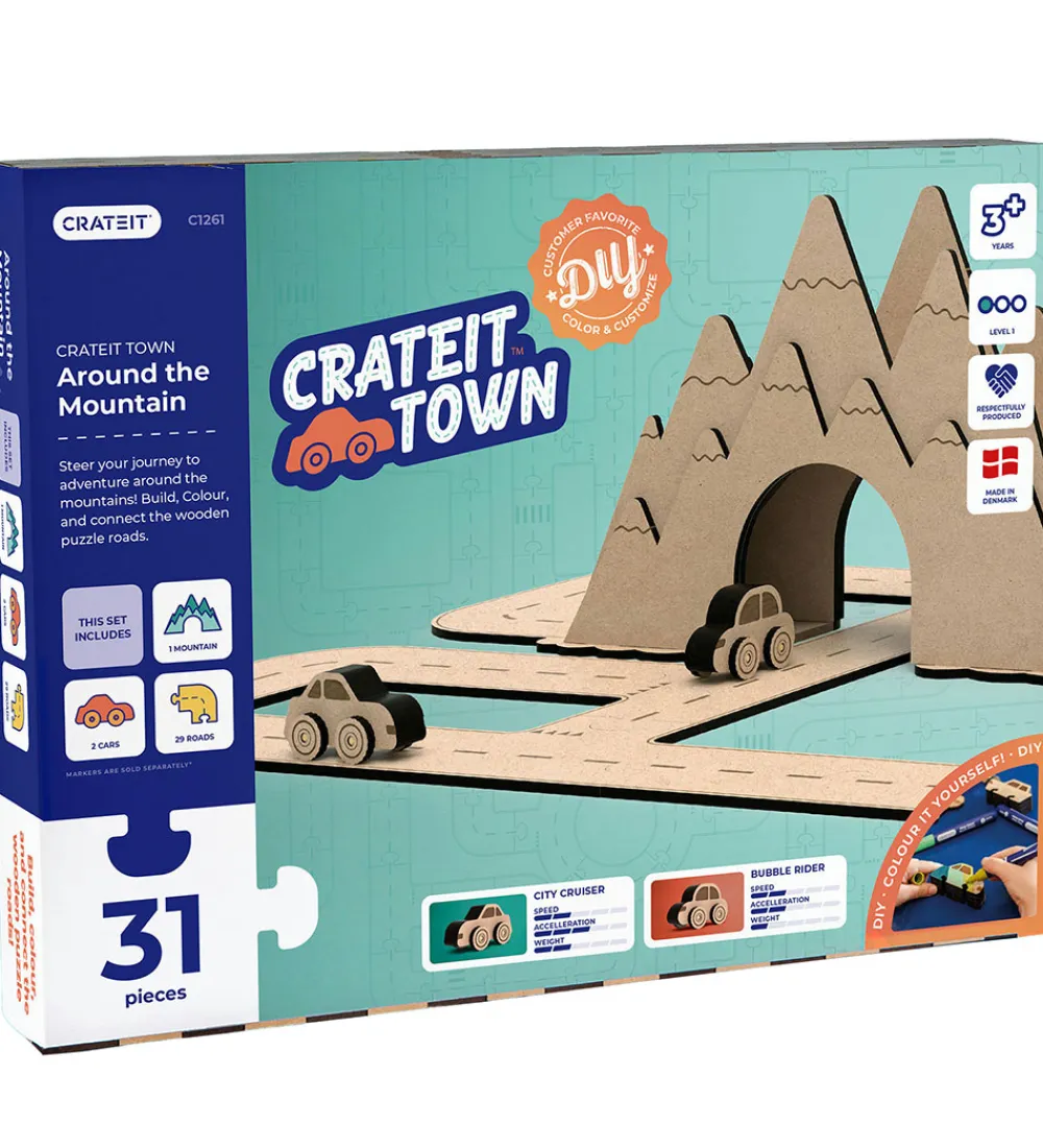 Crateit Trælegetøj|Kreasæt>Kreasæt - Town - Træ - Rundt Om Bjerget - 31 Del