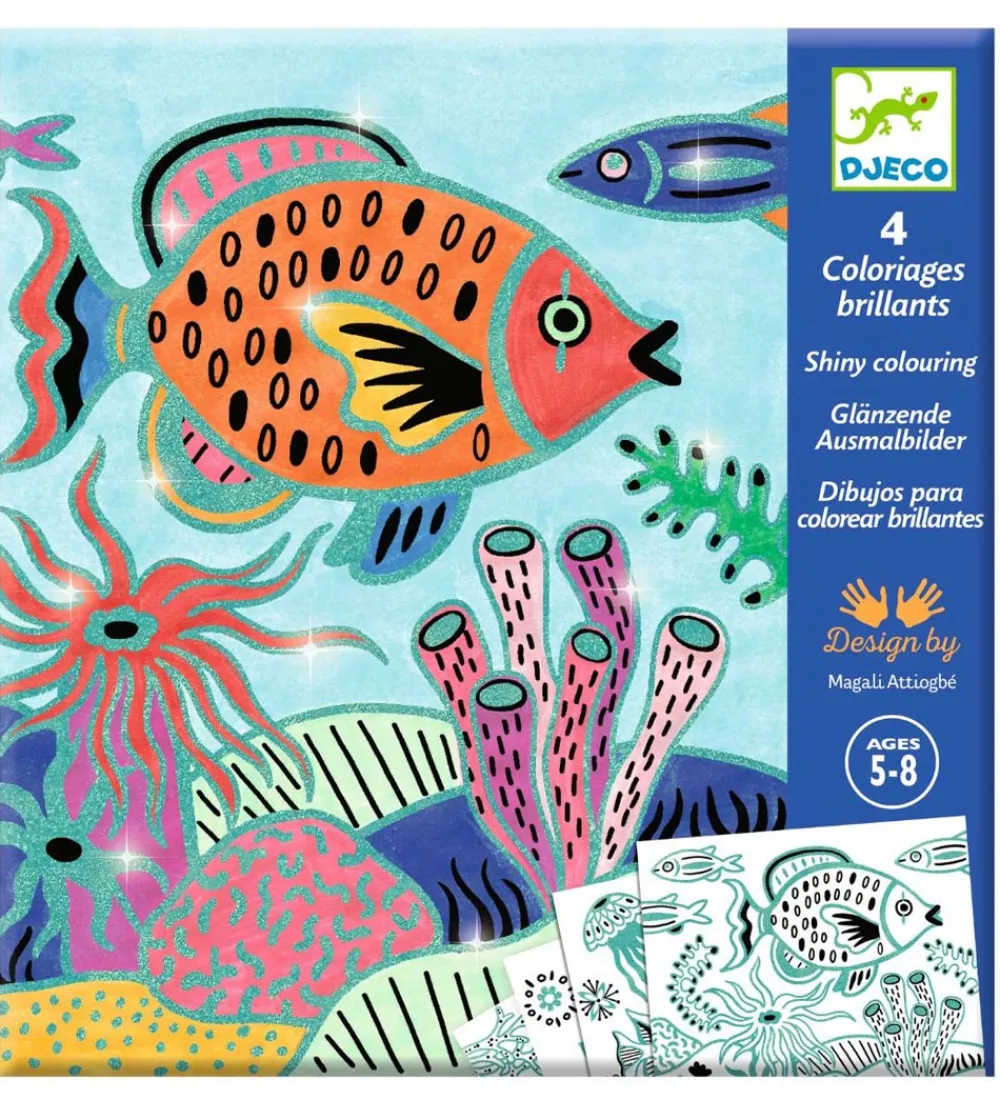 Djeco Kreasæt|Malebog>Farvelægningskort - 4 Stk. - Under The Sea