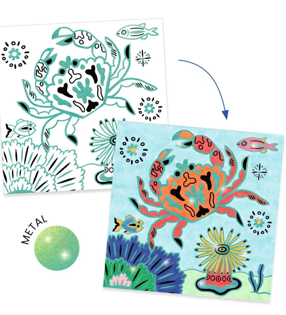 Djeco Kreasæt|Malebog>Farvelægningskort - 4 Stk. - Under The Sea