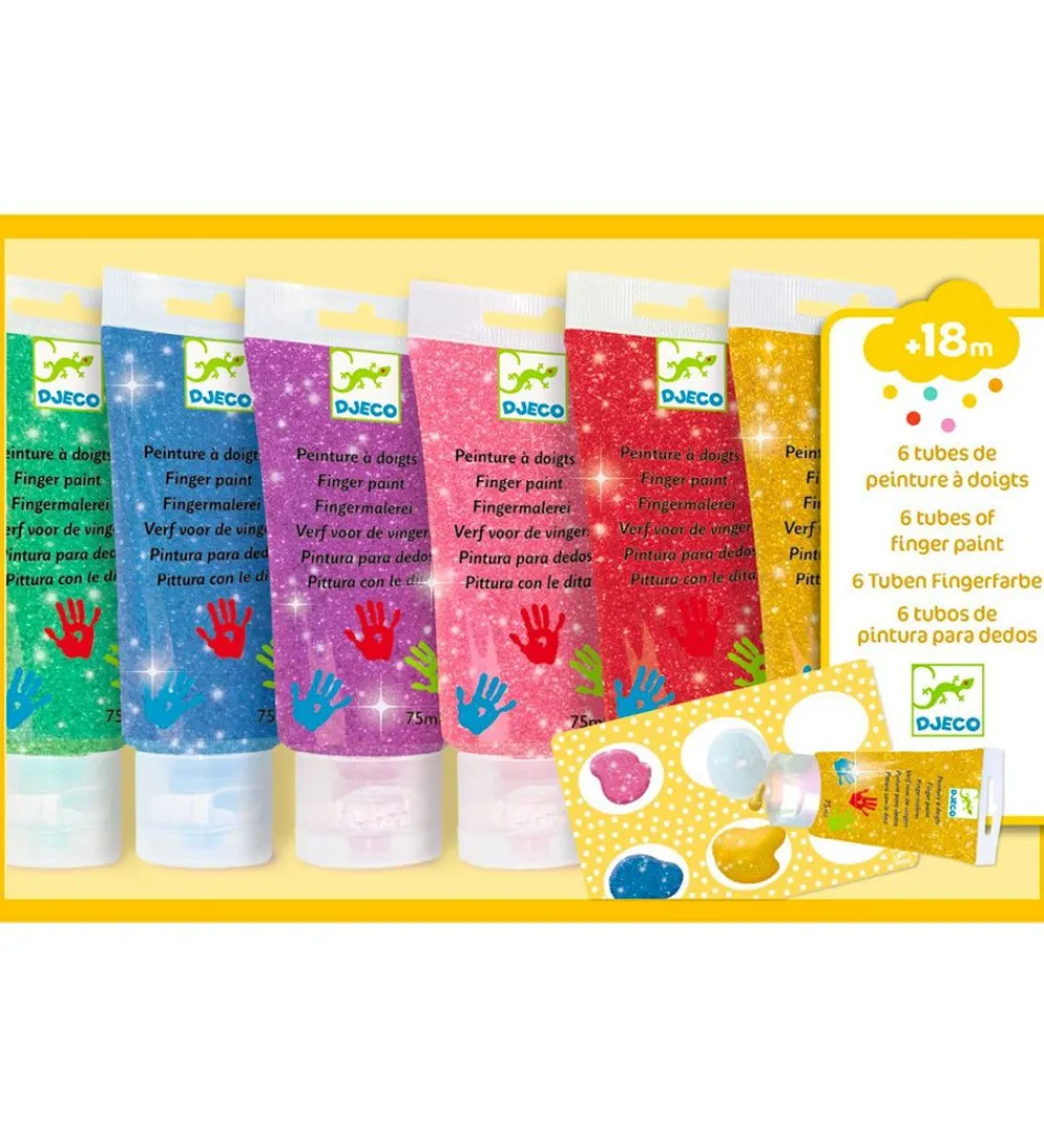 Djeco Tuscher Og Farver|Maling>Fingermaling - 6 Farver - Glimmer