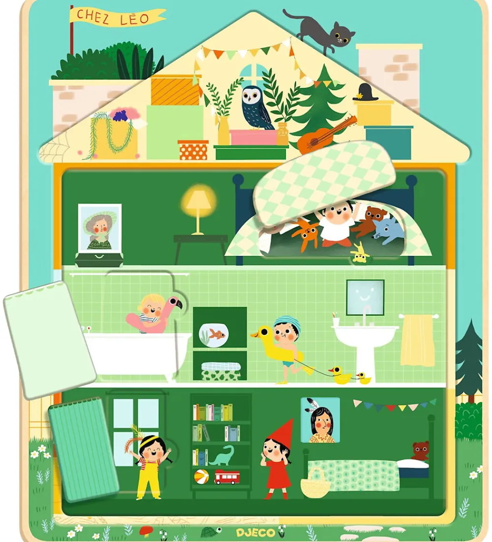 Djeco Puslespil>Puslespil - Træ - 12 Brikker - Hus I 3 Lag