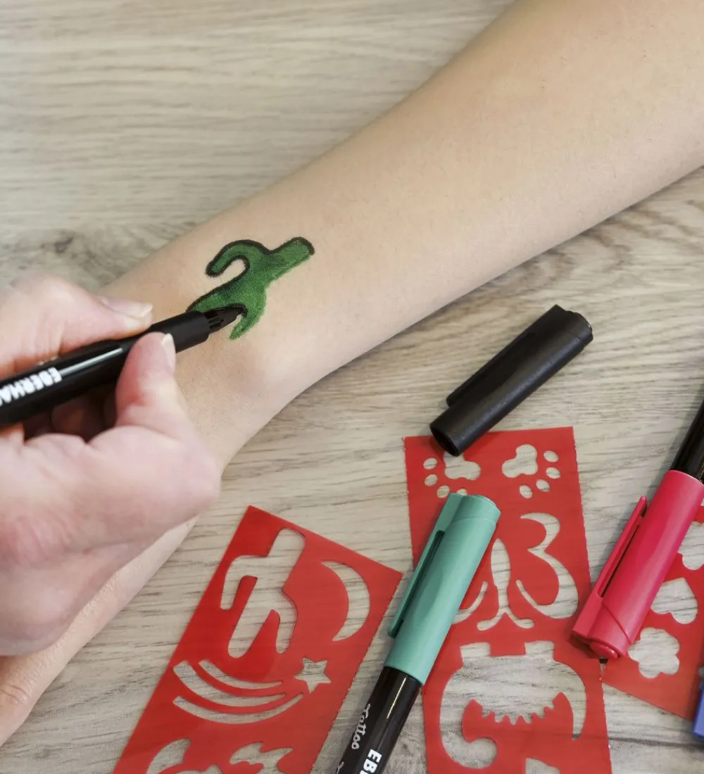 Eberhard Faber Tuscher Og Farver>Tattoo Tusch m. Skabeloner - Kids - 4 Farver