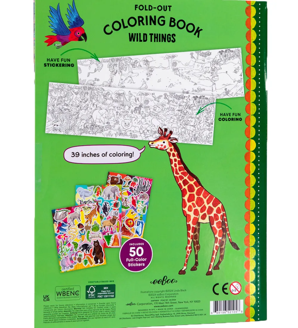 Eeboo Bøger|Malebog>Fold Ud Malebog m. Klistermærker - Vilde Dyr