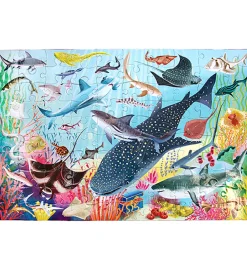 Eeboo Puslespil>Puslespil - 100 Brikker - 45,7x68,5 cm - Hajer i Dybet