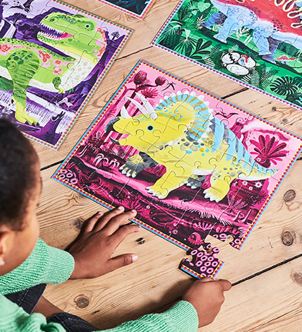 Eeboo Puslespil>Puslespil - Lyser i Mørke - 4x36 Brikker - Dinosaurer