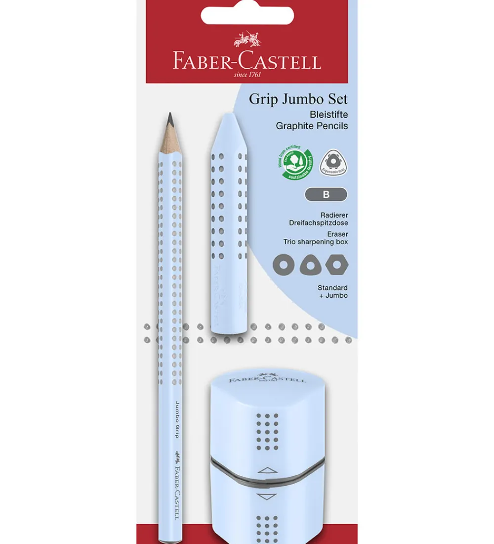 Faber-Castell Tuscher Og Farver>Blyantsæt - Grip Jumbo - 3 Dele - Sky Blue