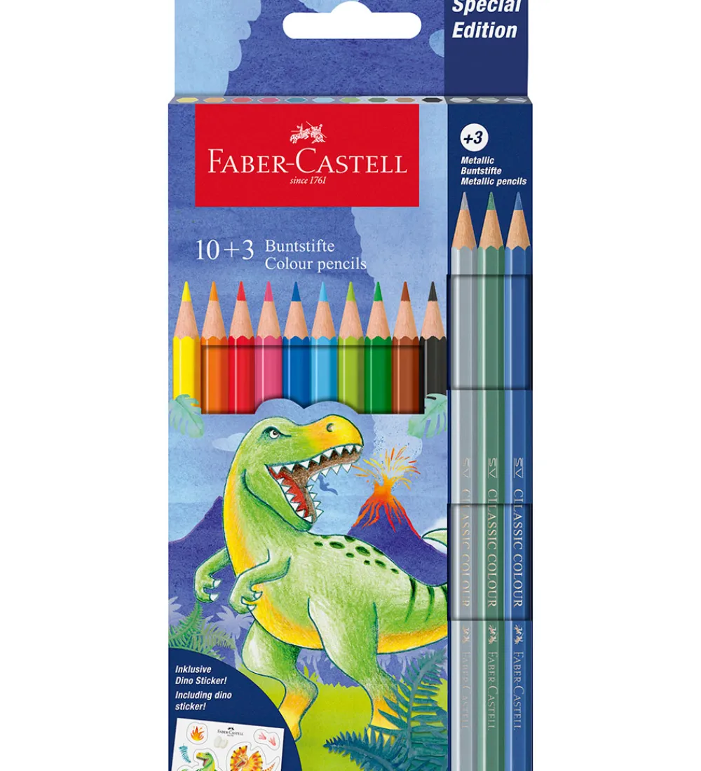 Faber-Castell Kreativ Leg|Tuscher Og Farver>Farveblyanter - 10+3 stk. - Dinosaur Metallic