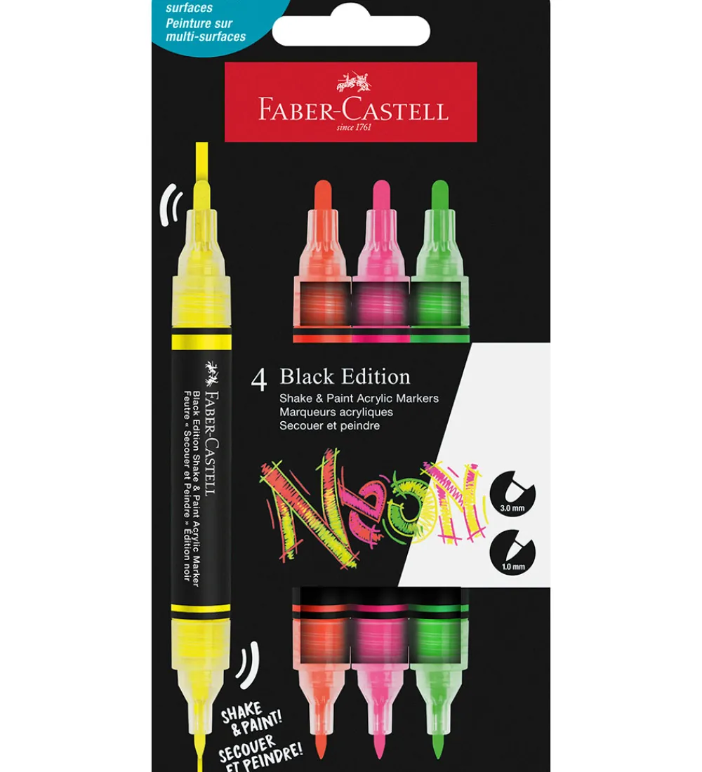Faber-Castell Kreativ Leg|Tuscher Og Farver>Tuscher - Shake & Paint Akryl - 4 Stk. - Neon