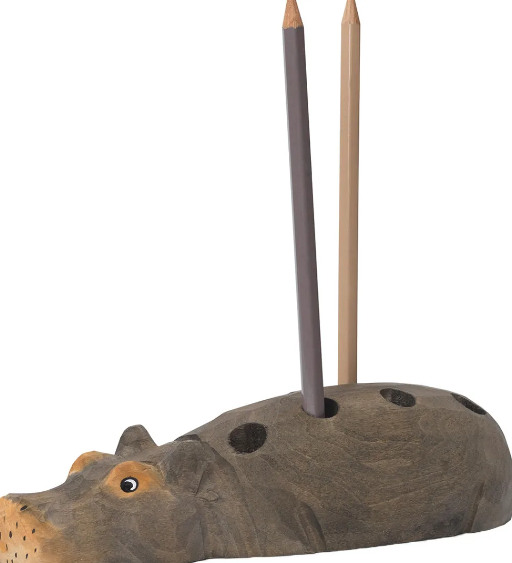 Ferm Living Tuscher Og Farver>Blyantsholder - Hippo - 19x7x4,5 cm - Handskåret Træ