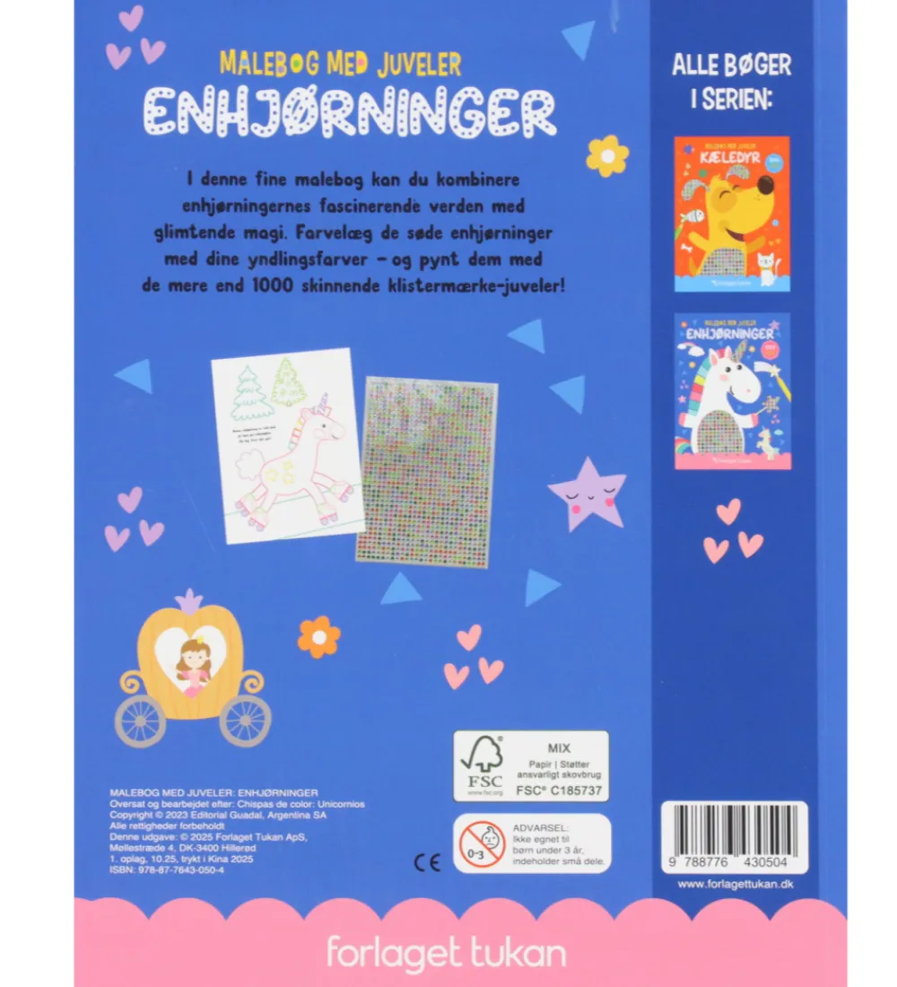 Forlaget Tukan Malebog|Kreativ Leg>Malebog m. Juveler - Enhjørning - DA