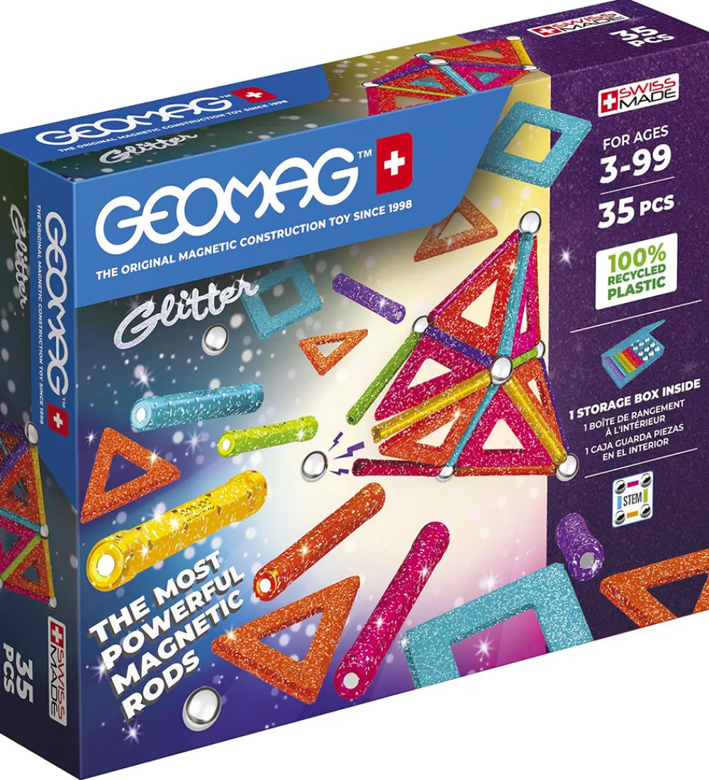 Geomag Magnetlegetøj>Magnetsæt - Glitter Panels Recycled - 35 Dele