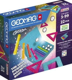 Geomag Magnetlegetøj>Magnetsæt - Glitter Panels Recycled - 22 Dele