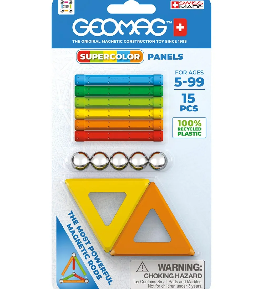 Geomag Byg Og Klodser|Magnetlegetøj>Magnetsæt - Supercolor Panels Recycled - 15 Dele