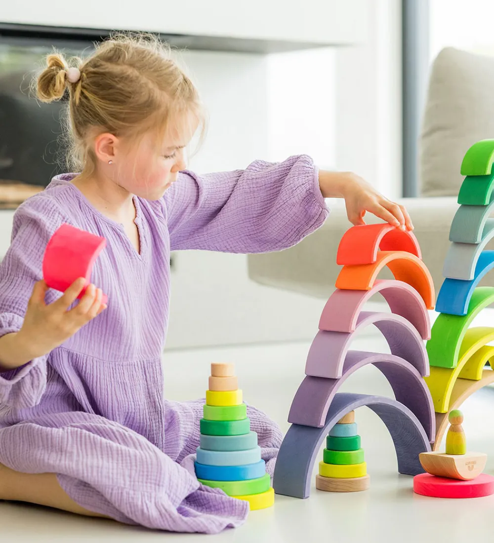 Grimms Trælegetøj|Stablelegetøj>Trælegetøj - Regnbue - 10 Dele - Neonpink