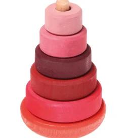 Grimms Stablelegetøj>Trælegetøj - Stabletårn - 6 Dele - Rød/Rosa