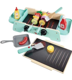 Hape Rolleleg|Trælegetøj>Legemad m. Lyd/Lys - Træ - Sizzling Griddle & Grill BBQ