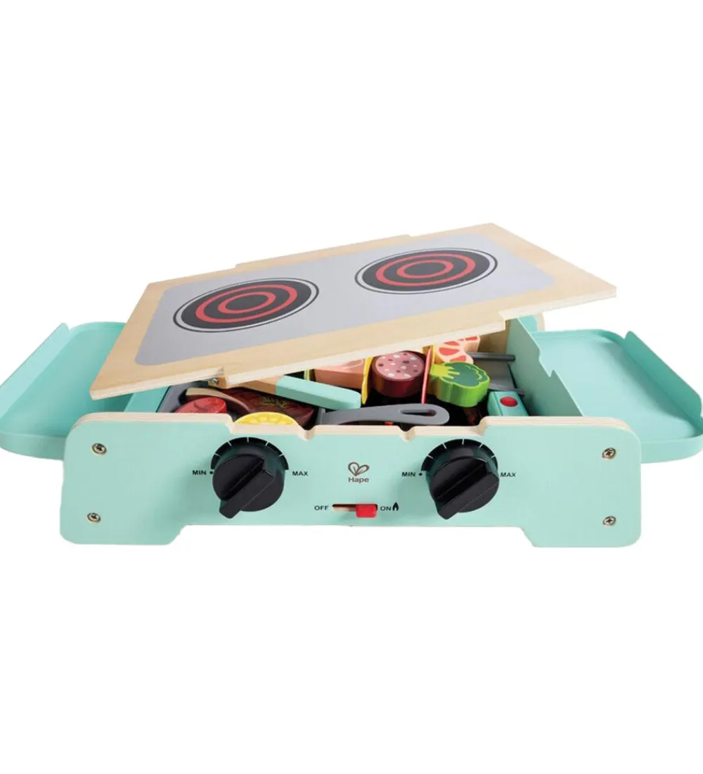 Hape Rolleleg|Trælegetøj>Legemad m. Lyd/Lys - Træ - Sizzling Griddle & Grill BBQ