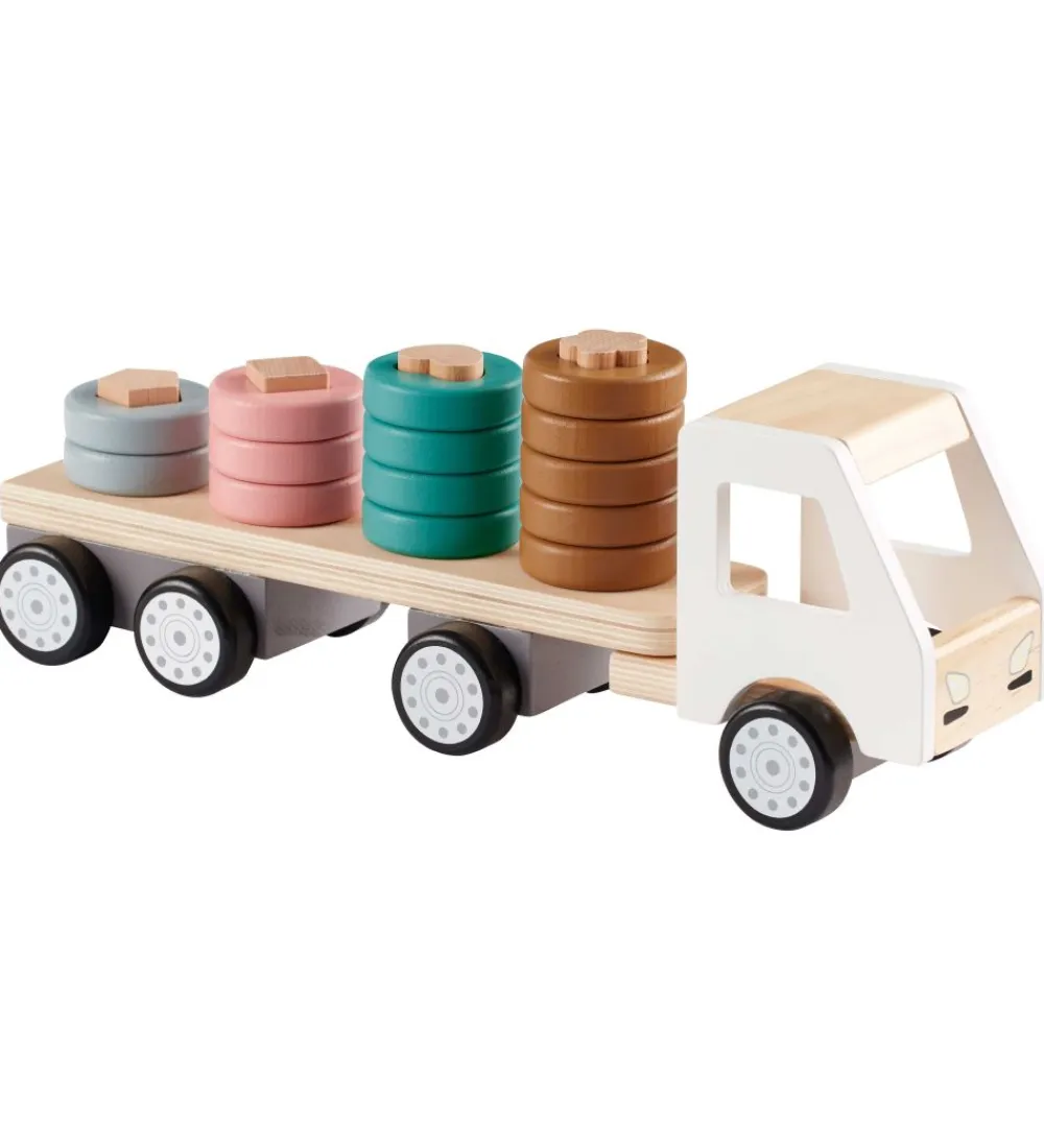 Kids Concept Stablelegetøj>Stabellastbil - 38 cm - Aiden - Hvid/Natur