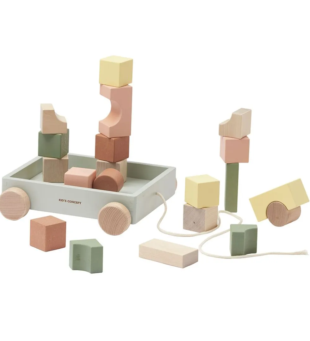 Kids Concept Trælegetøj|Aktivitetslegetøj>Trækvogn m. Stableklodser - Edvin - Multi