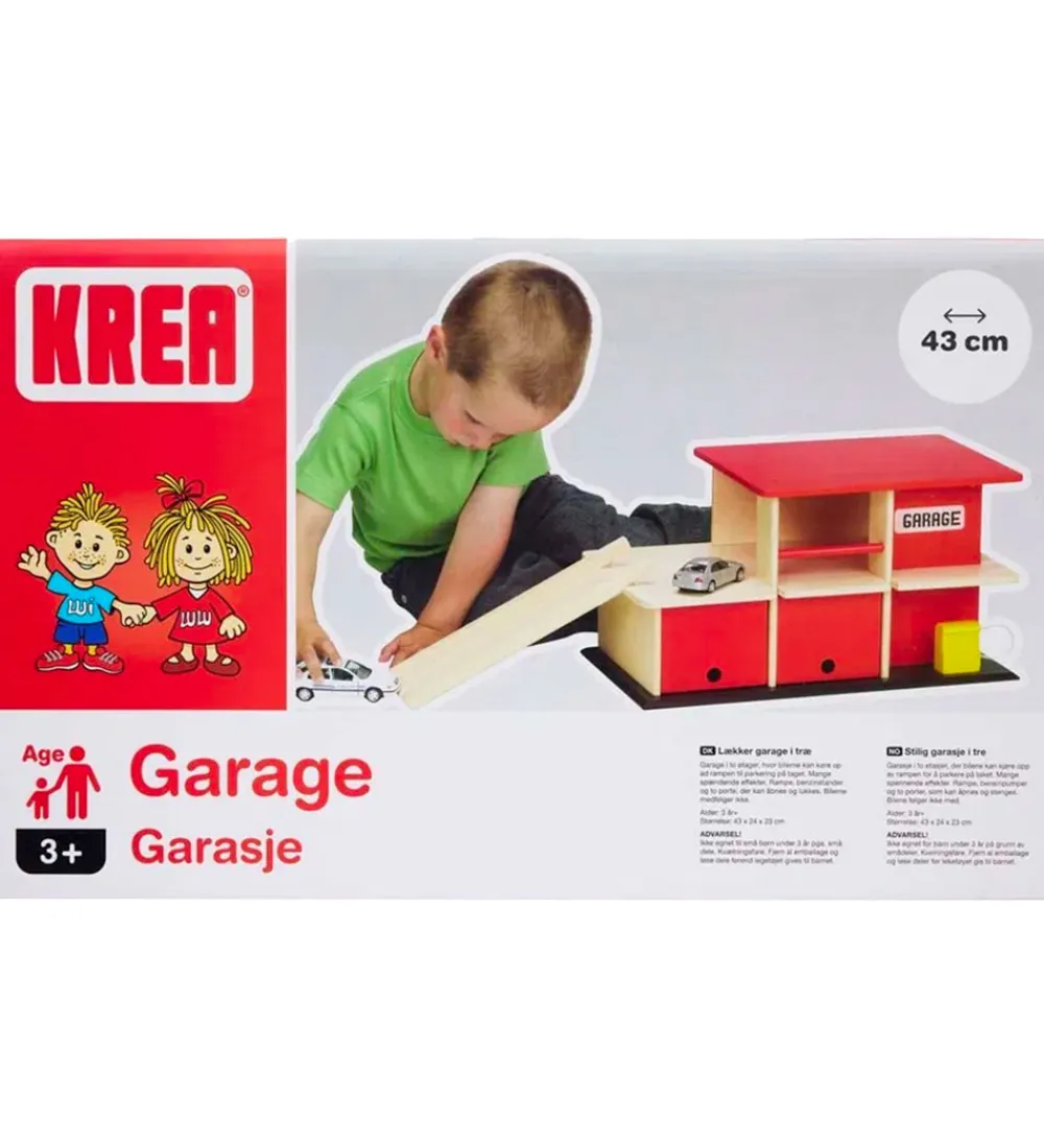 Krea Biler, Tog Og Køretøjer|Trælegetøj>Garage - Træ - 43x24 cm - Rød/Natur