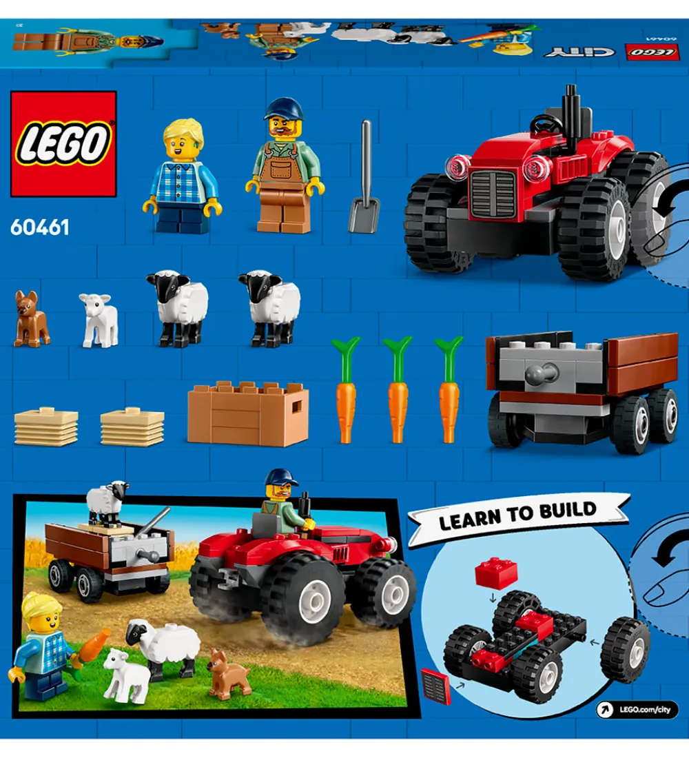 LEGO® Konstruktionslegetøj|Lego®>City - Rød Traktor Med Anhænger Og Får 60461 - 116 Dele