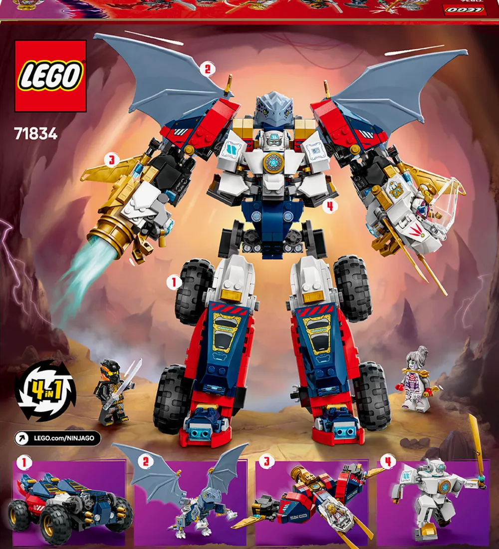 LEGO® Konstruktionslegetøj|Lego®>Ninjago - Zanes Ultrakombirobot 71834 - 4-i-1 - 1187 Dele