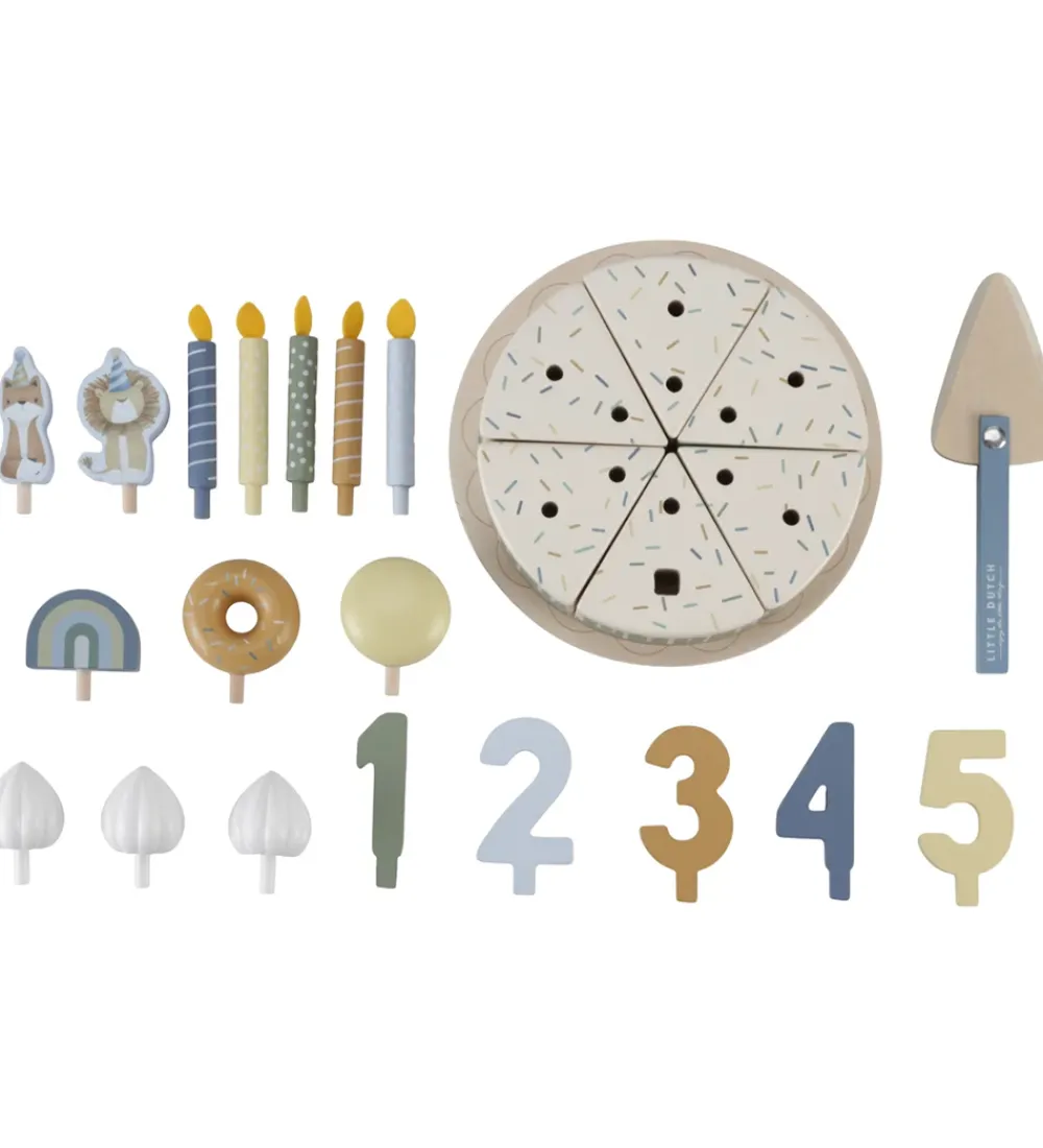 Little Dutch Rolleleg|Trælegetøj>Fødselsdagskage - 26 Dele - Træ - Blå