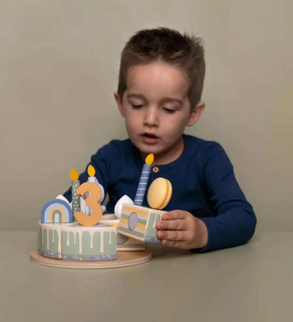 Little Dutch Rolleleg|Trælegetøj>Fødselsdagskage - 26 Dele - Træ - Blå
