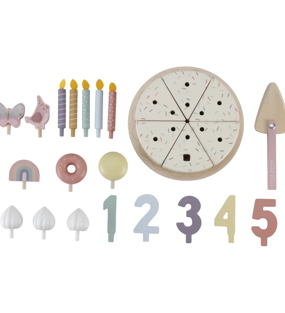 Little Dutch Rolleleg|Trælegetøj>Fødselsdagskage - 26 Dele - Træ - Rosa