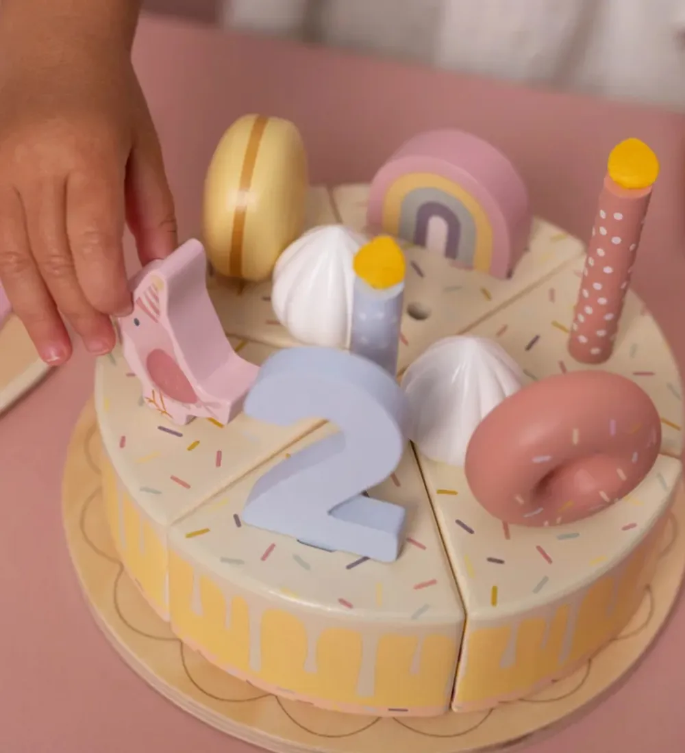 Little Dutch Rolleleg|Trælegetøj>Fødselsdagskage - 26 Dele - Træ - Rosa