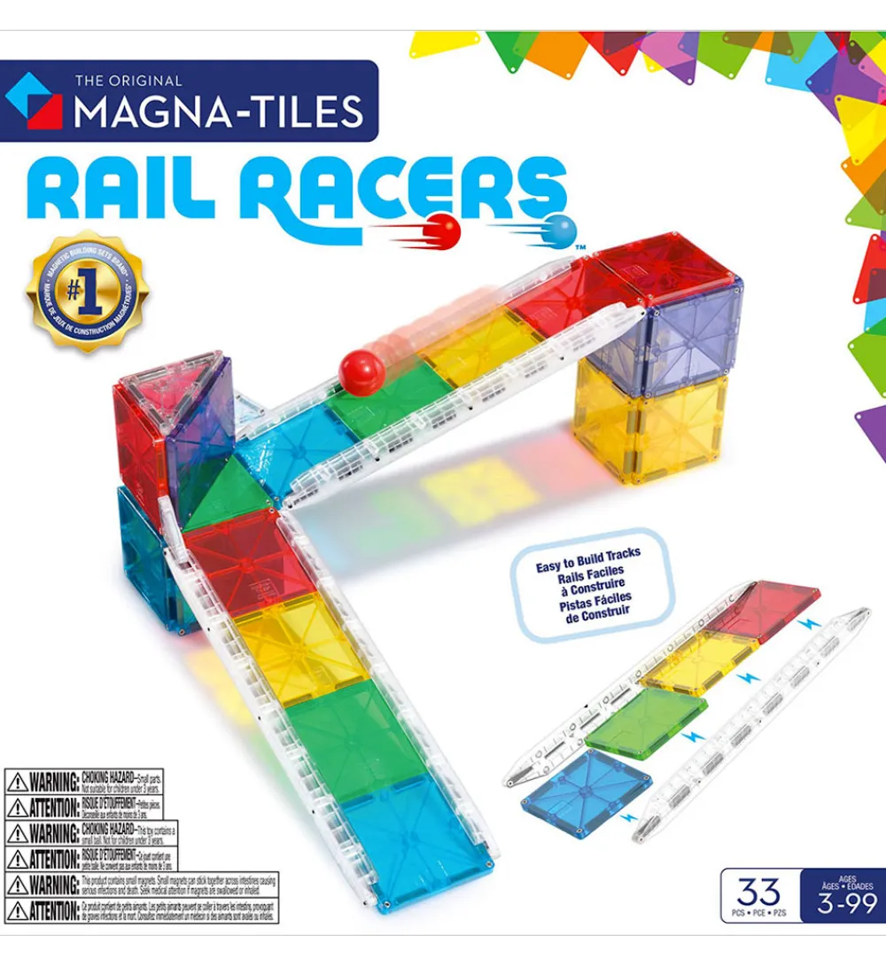 Magna-Tiles Magnetlegetøj|Konstruktionslegetøj>Magnetsæt - 33 Dele - Small Rail Racer + MicroMAGS