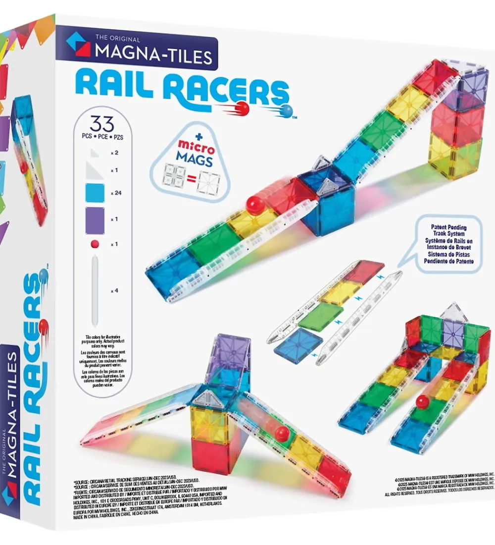 Magna-Tiles Magnetlegetøj|Konstruktionslegetøj>Magnetsæt - 33 Dele - Small Rail Racer + MicroMAGS