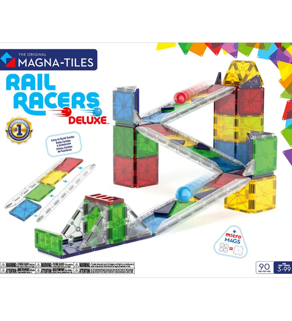Magna-Tiles Magnetlegetøj|Konstruktionslegetøj>Magnetsæt - 90 Dele - Rail Racer + MicroMAGS