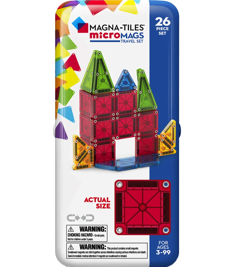 Magna-Tiles Konstruktionslegetøj|Magnetlegetøj>Magnetsæt - 26 Dele - MicroMAGS & Travel Tin Case