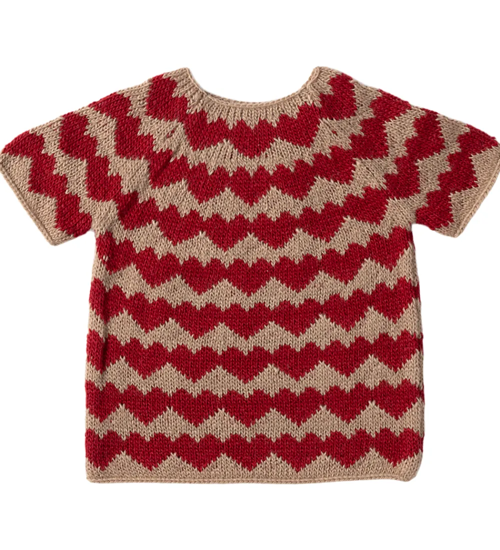 Maileg Dukker Og Tilbehør>Julesweater til Nissepige - str.6 - Beige/Røde Hjerter