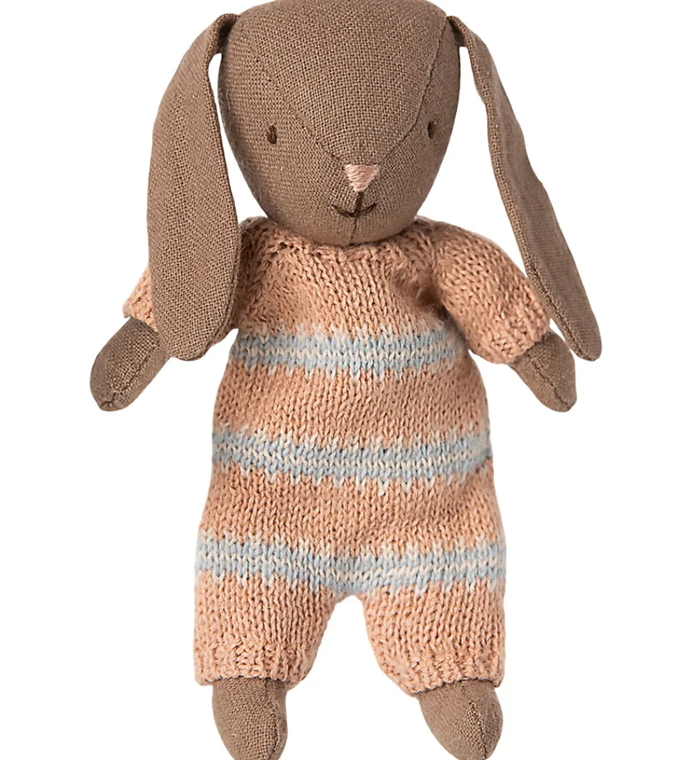 Maileg Dukker Og Tilbehør>Kanin - Micro - Strikket Dragt - Brun/Støvet Rosa