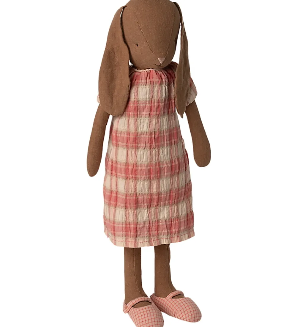 Maileg Dukker Og Tilbehør>Kanin - Str. 3 - 40 cm - Brun m. Rosaternet Kjole