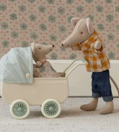 Maileg Dukker Og Tilbehør>Miniature Dukkevogn m. Baby Mus - Mus - Mint