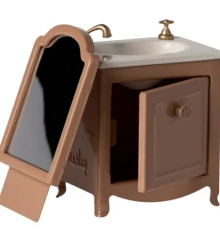 Maileg Dukker Og Tilbehør>Miniature Kommode m. Vask & Spejl - Mus - Dark Powder