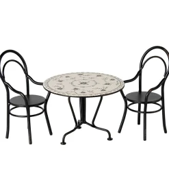 Maileg Dukker Og Tilbehør>Miniature Spisebord Og 2 Stole - Sort/Beige