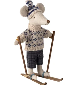 Maileg Dukker Og Tilbehør>Vinter-mus m. Ski - Far - Blå