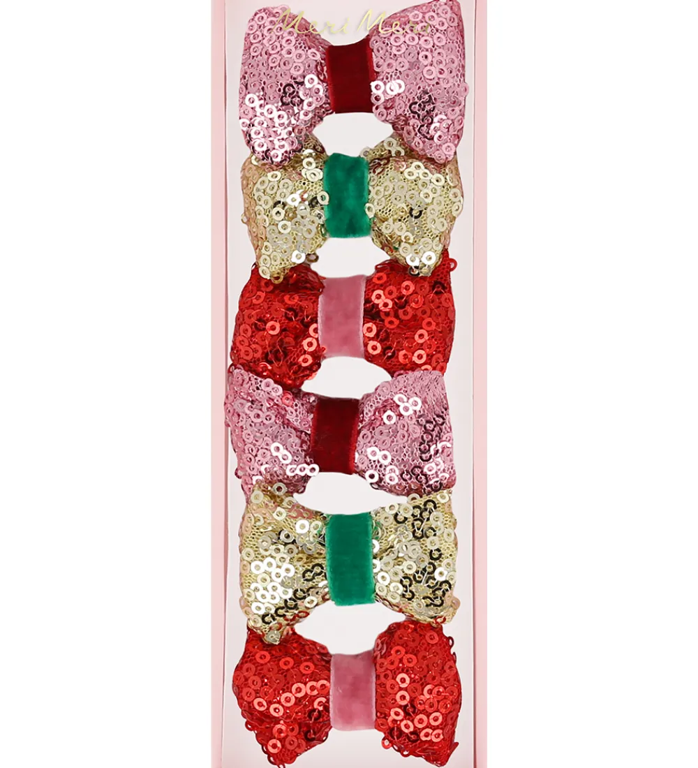 Meri Meri Udklædningstøj|Rolleleg>Hårsløjfer - 6-pak - 5,5 cm - Rød/Rosa/Guld m. Paillet