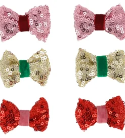 Meri Meri Udklædningstøj|Rolleleg>Hårsløjfer - 6-pak - 5,5 cm - Rød/Rosa/Guld m. Paillet