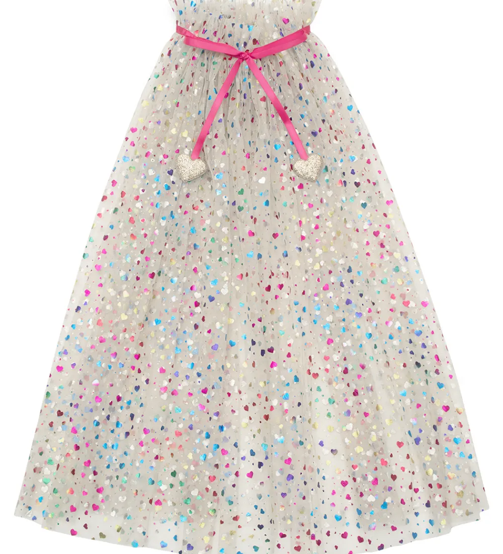 Mimi & Lula Udklædningstøj>Kappe - Tyl - Beige Rainbow Hearts