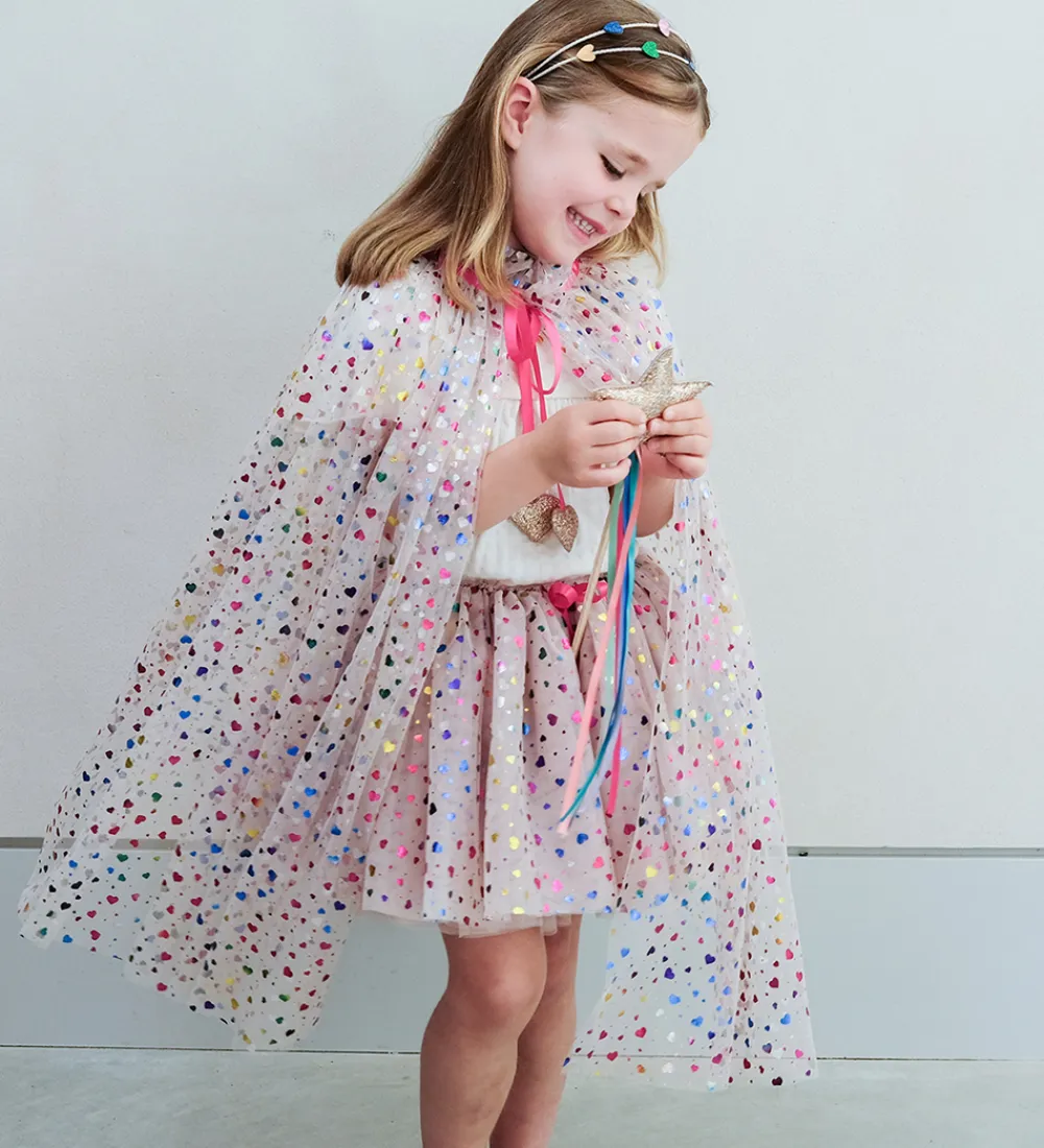 Mimi & Lula Udklædningstøj>Kappe - Tyl - Beige Rainbow Hearts