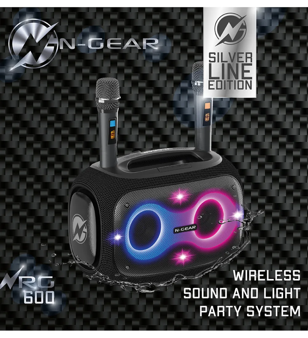 N-Gear Musikinstrumenter>Højtaler med 2 Mikrofoner - Wireless - NRG600 - Sort