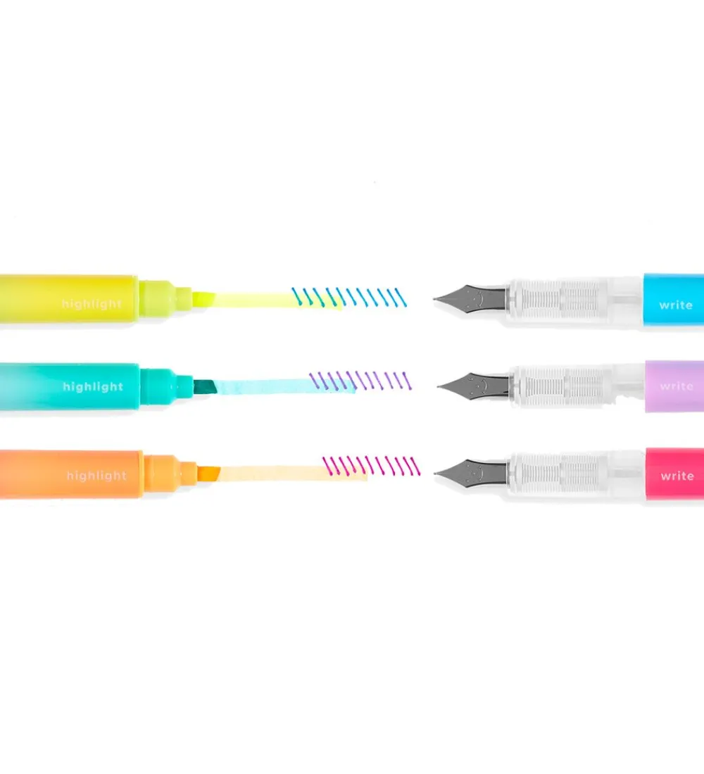 Ooly Tuscher Og Farver>Dobbeltsidet Tuscher - 3 Stk - 2 In 1 Fountain Pens + Highl