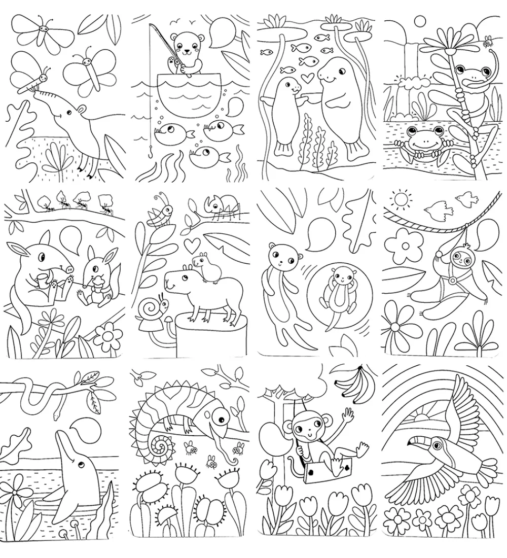 Ooly Bøger|Malebog>Maleark - Undercover Art - 12 Stk. - Rainforest Fun