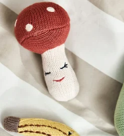 OYOY Gribelegetøj|Babylegetøj>Rangle - Strik - Mushroom - Offwhite/Rød